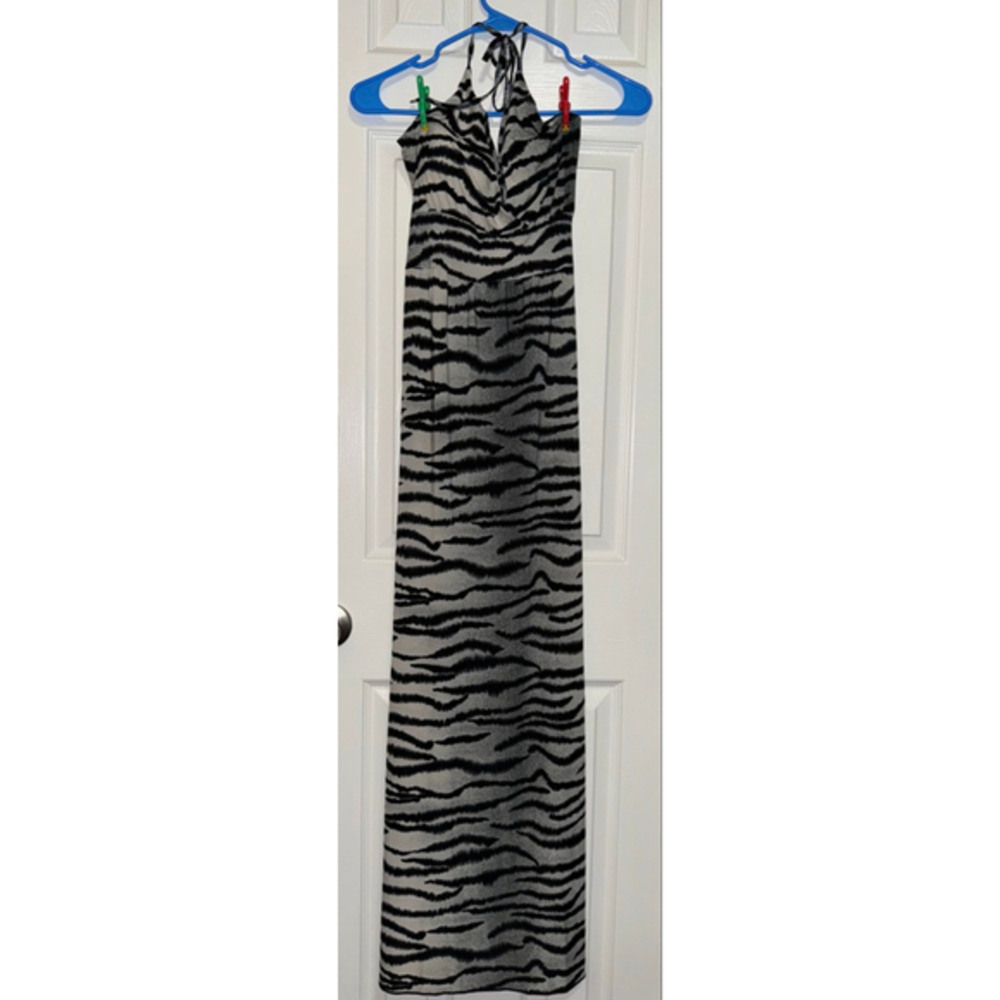Women's Cristinalove Black White Zebra Print Halter Maxi Dress S​